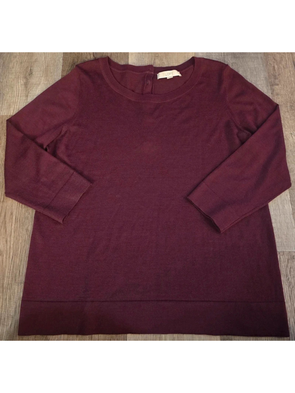 Ann Taylor Loft Maroon Burgundy Button Back Knit Sweater Size XL